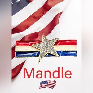 Rare Mandle Signed Patriotic Star Brooch - Red, White, Blue, and Gold